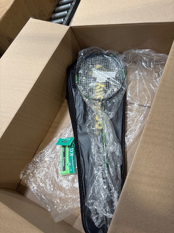 Photo 1 of ****** MISSING 1 RACKET, SHUTTLECOCKS **** KUMPOO Badminton Racket Set with 2 Carbon Fiber Shaft Rackets, 3 Nylon Shuttlecocks, 2 Replacement Grip Covers and 1 Racket Bag - Perfect for Beginners Adults and Outdoor Games 3U-86g, KC-13