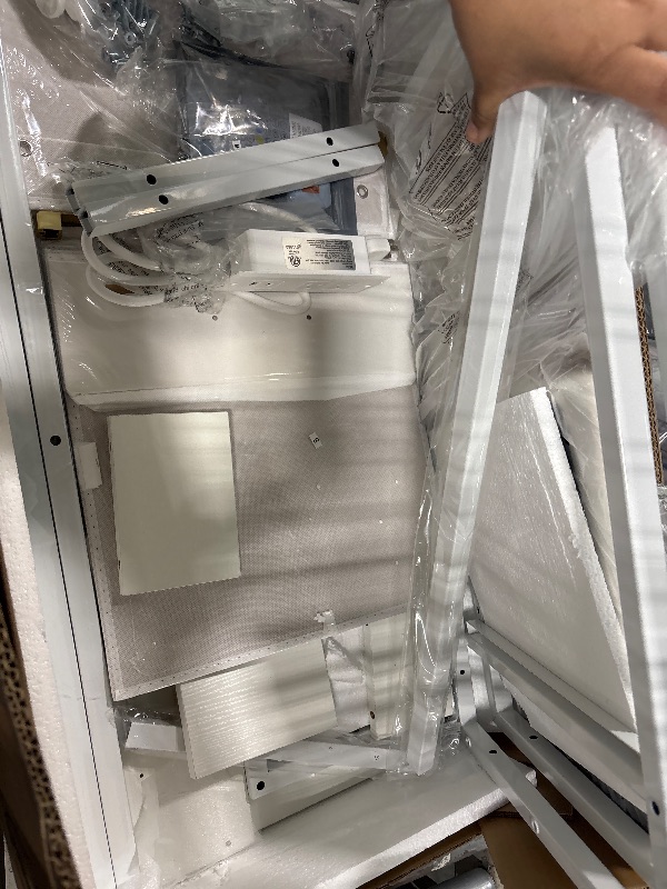 Photo 1 of YITAHOME Modern Vanity Desk with Stool, Small Makeup Table with Drawers and RGB Lights, Power Outlet, Interchangeable Side Hook & Side Pocket, No Mirror Design (31.5 x 15.7 x 34.3 Inches, Pearl White)