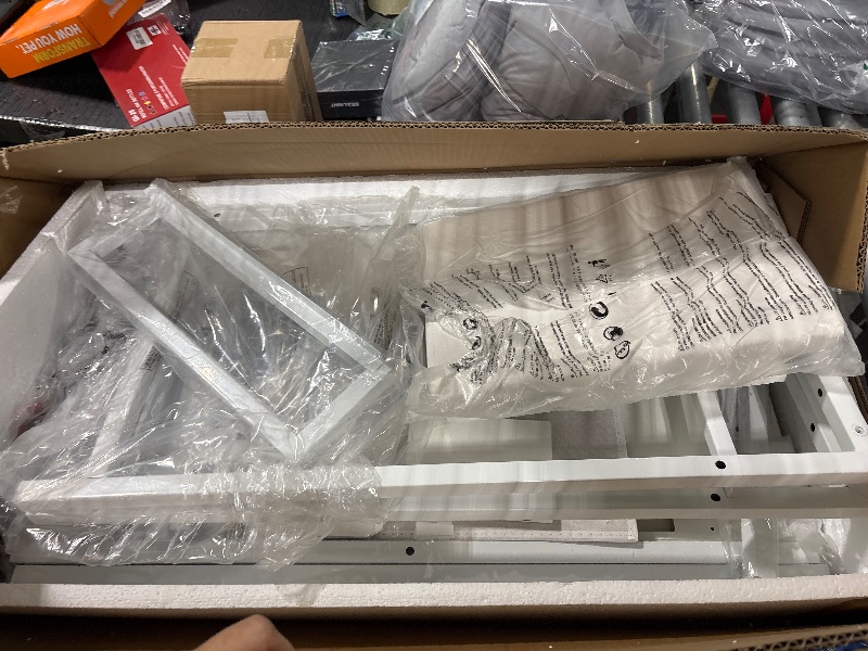 Photo 1 of YITAHOME Modern Vanity Desk with Stool, Small Makeup Table with Drawers and RGB Lights, Power Outlet, Interchangeable Side Hook & Side Pocket, No Mirror Design (31.5 x 15.7 x 34.3 Inches, Pearl White)