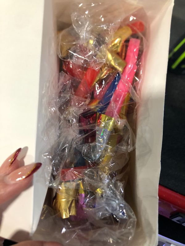 Photo 1 of 100 Pcs Party Blower, Colorful Birthday Noisemakers Funny Birthday Blow Horns Squawkers Party Whistles New Years Party Favors for Kids Adults