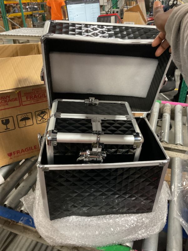 Photo 1 of ***MISSING WHEELS***** FRENESSA 3 in 1 Rolling Makeup Train Case Professional Cosmetic Trolley Large Storage with Keys Swivel Wheels Salon Barber Case Traveling Cart Trunk for Make Up Hairstylists Nail Tech, Vintage Black