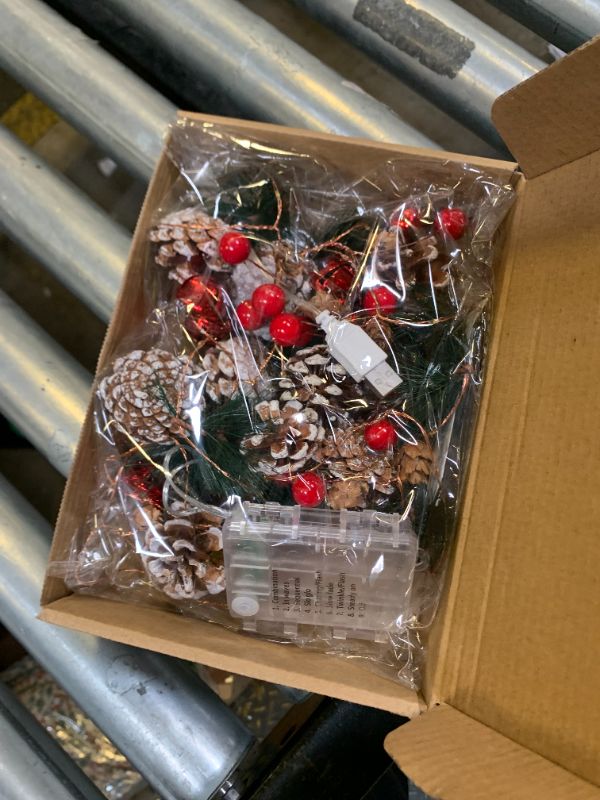 Photo 1 of 10FT Enchanting Christmas Garland with 30 LED Lights Battery Operated-Realistic Red Berries & Pine Cones Decor for Tree,Fireplace Mantel,Indoor Holiday Home Decor (10Ft)