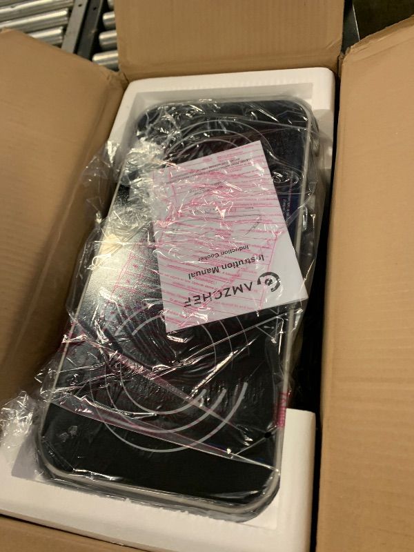 Photo 1 of AMZCHEF Double Induction Cooktop with Removable Griddle Pan Non-stick, 1800W 2 burner Portable Induction Stove With Sensor Touch 9 Power Levels, 99 Min Timer, Iron Grey