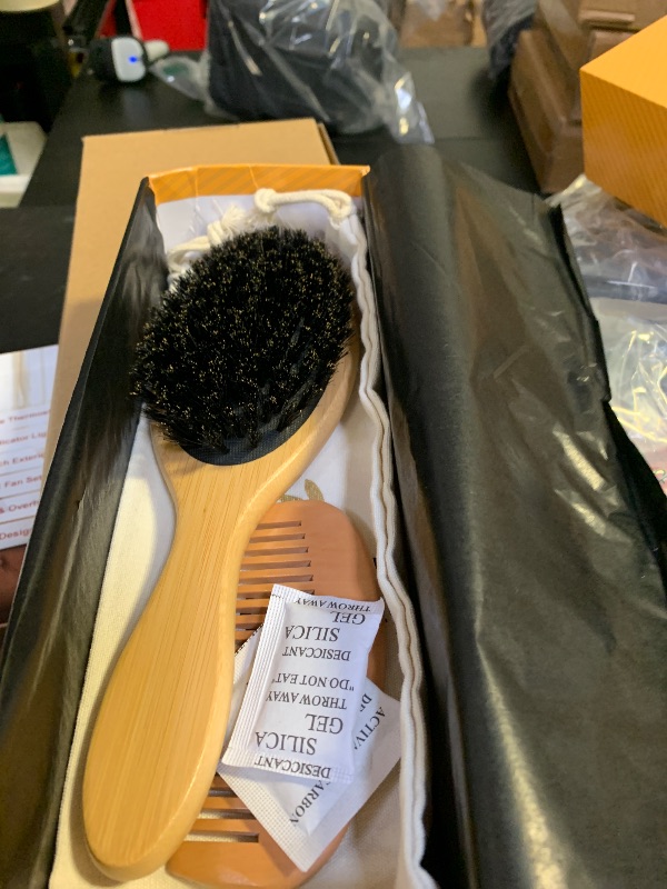 Photo 1 of 100% Boar Bristle Hair Brush for Women Set by Belula (L Size). Soft Natural Bristles for Thin and Fine Hair. Wooden Comb, Travel Bag and Spa Headband Included!
