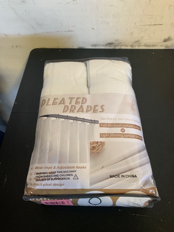 Photo 1 of 100% Blackout Linen 96 Inch Curtains 2 Panel Set for Bedroom, Modern Pinch Pleated Natural Linen Off Beige White Insulated Heavy Curtain 40 x 96 Inches Length Sliding Glass Door Room Darkening Drapes