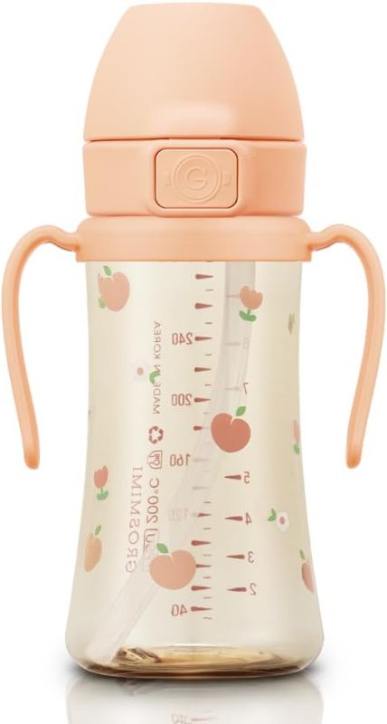 Photo 1 of 
GROSMIMI Flip Top Spill Proof Sippy Cup, PPSU, BPA Free, 10 oz, Stage 2 Straw for Toddlers (Peach flower)