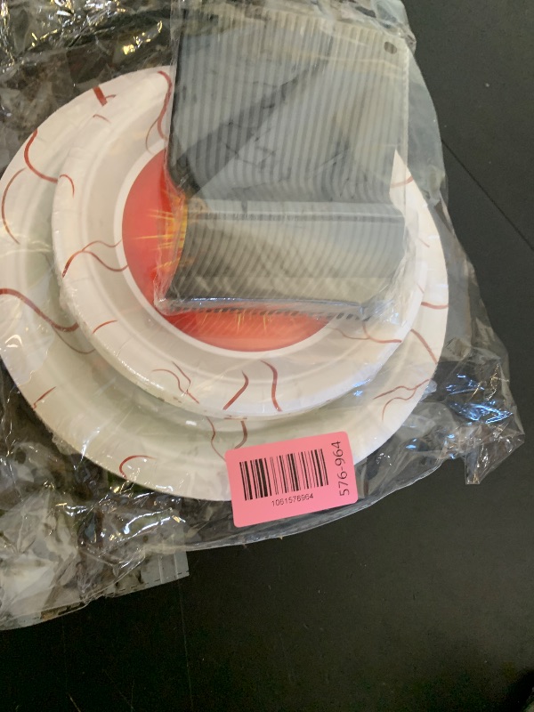 Photo 1 of 100 Pcs Spooky Halloween Eyeball Party Supplies Set - Serves 25, Scary Disposable Tableware, Includes Paper Plates, Napkins, Forks for Halloween Decorations, Trick or Treat Eyeballs Party Favors