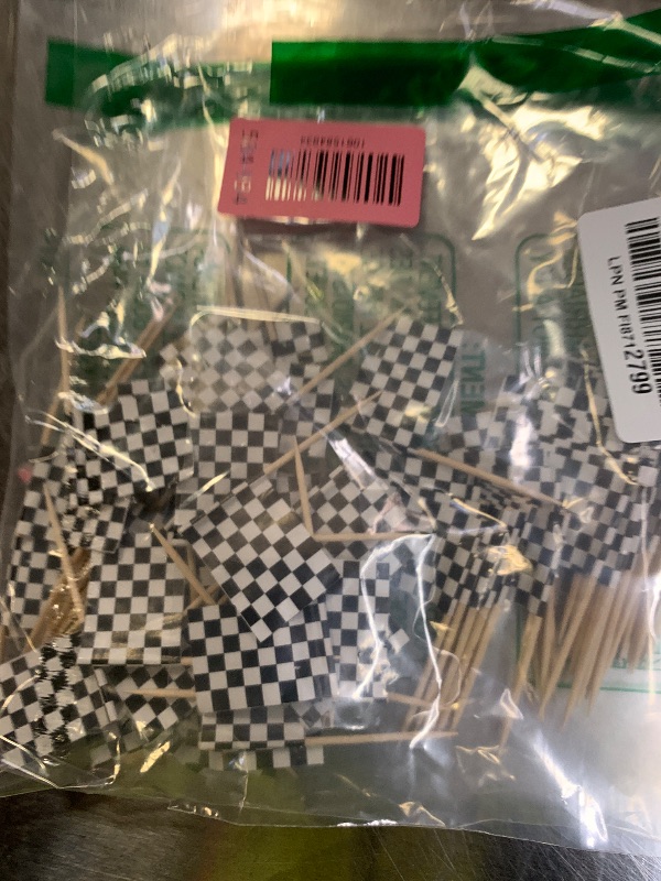 Photo 1 of 100 Pack Checkered Racing Flag Toothpicks - Checkered Flag Decorations for Cupcakes, Party Platters, Sports Themed Events