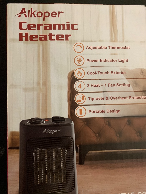 Photo 1 of 
Click to see full view







AIKOPER Space Heater for Indoor Use, 1500W/750W/ECO Ceramic Space Heater, 1s Fast Heat, Overheat and Tipover Protection, Portable Electric Heater, Safe and Quiet Office Small Room Desk Heater, Black