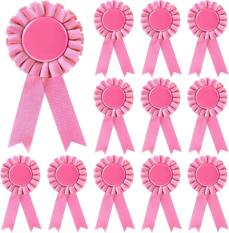 Photo 1 of 12 Pieces Blank Award Ribbon Prize 1st Place Rosette Medal Winner Victory Recognition Participation Ribbon for Competition Sport Event School Contest(Pink)
