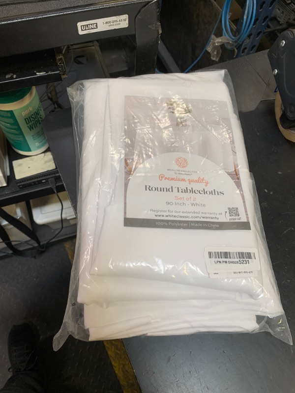 Photo 1 of [2 Pack] White Round Tablecloths 90 Inch [Perfect Size for 30-60 Inch Tables] 200 GSM Premium Quality Textured Washable Polyester Fabric 90" Table Cloth White