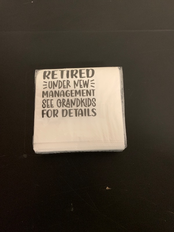 Photo 1 of *grandkids*___VOWFOO Retirement Cocktail Napkins Party Napkins Beverage Napkins Bar Napkins Disposable Paper Novelty Humorous Gag Gift 100Pcs 4.5 x 4.5 16-ply (Retired Under New Management See My Wife For Details)