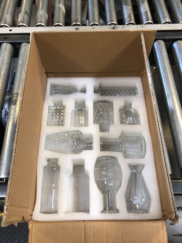 Photo 1 of 11 Pcs Small Glass Bud Vase Set of?Mini Vintage Vases in Bulk, Clear Bud Vases for Centerpieces? Rustic Wedding Decorations?Home Table Flower Décor.