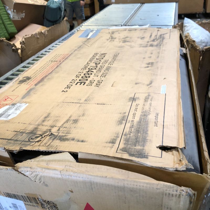 Photo 1 of *BOX 2 OF 2 ONLY MISSING BOX 1 OF 2* Merax King Size Floor Upholstered Platform Bed with Extended Wood Headboard & Bedside Shelf,No Box Spring Needed,Gray