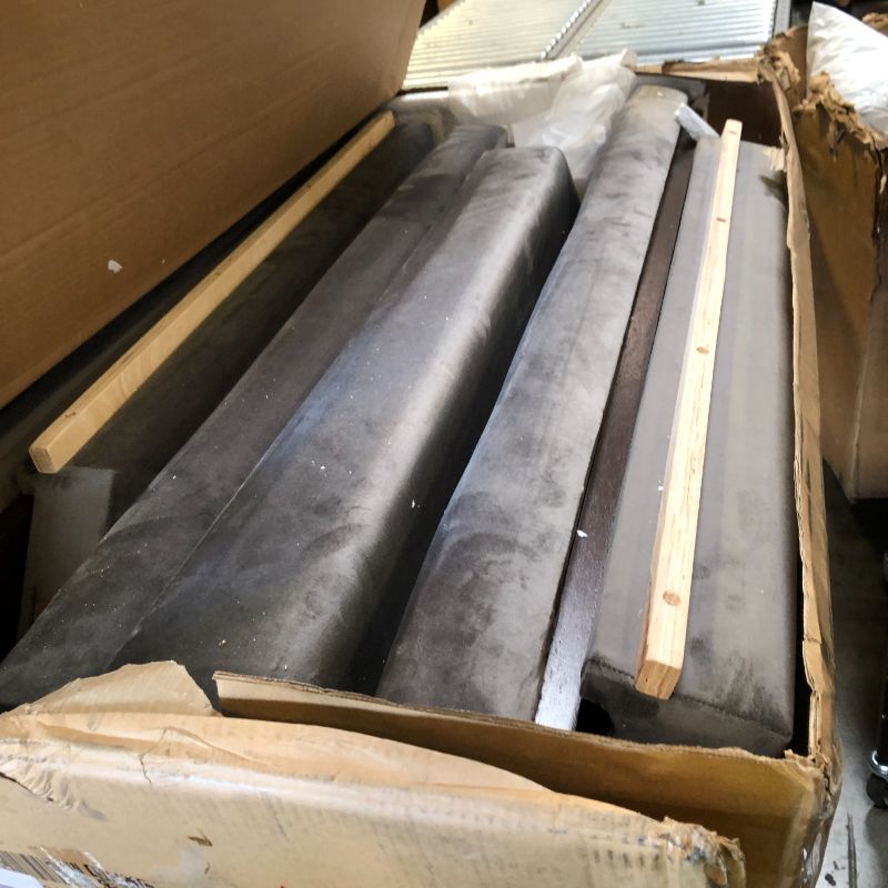 Photo 1 of *BOX 2 OF 2 ONLY MISSING BOX 1 OF 2* Merax King Size Floor Upholstered Platform Bed with Extended Wood Headboard & Bedside Shelf,No Box Spring Needed,Gray