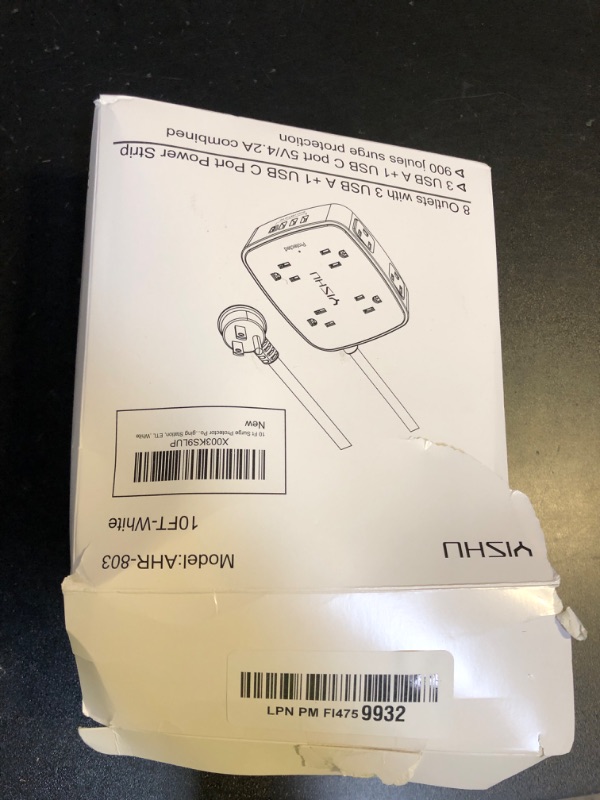 Photo 1 of 10 Ft Surge Protector Power Strip - YISHU 3 Side Outlet Extender with 8 Widely AC Outlets and 4 USB Ports, 10 Feet Extension Cord with Flat Plug, Wall Mount Desk USB Charging Station, ETL,White