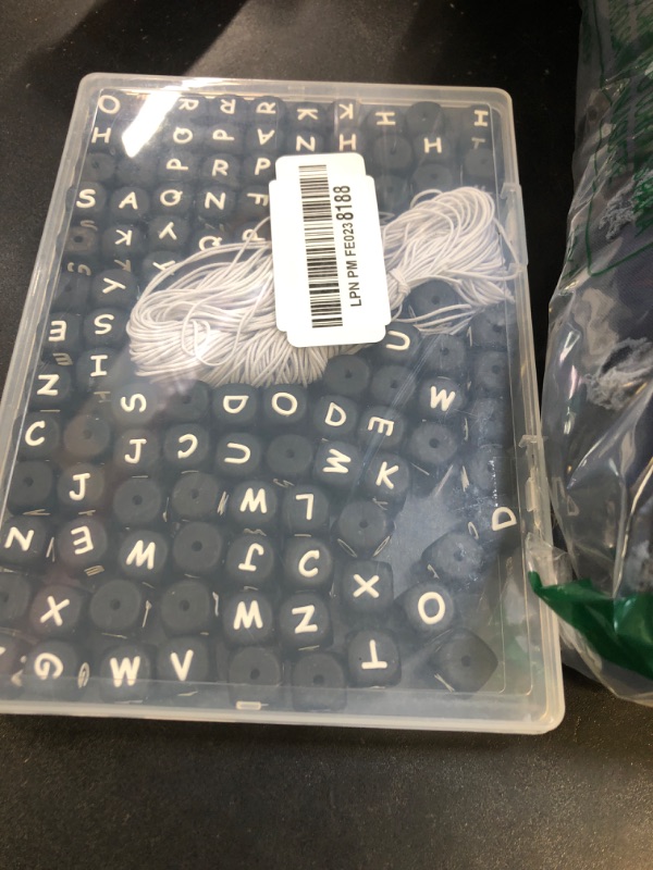 Photo 1 of 105Pcs Silicone Letter Beads, BetterJonny 12mm A-Z Alphabet Bead Black Square Letter Bead with String Silicone Loose Beads for Jewelry Necklace Bracelet DIY Crafts