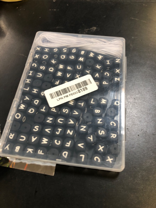 Photo 1 of 105Pcs Silicone Letter Beads, BetterJonny 12mm A-Z Alphabet Bead Black Square Letter Bead with String Silicone Loose Beads for Jewelry Necklace Bracelet DIY Crafts