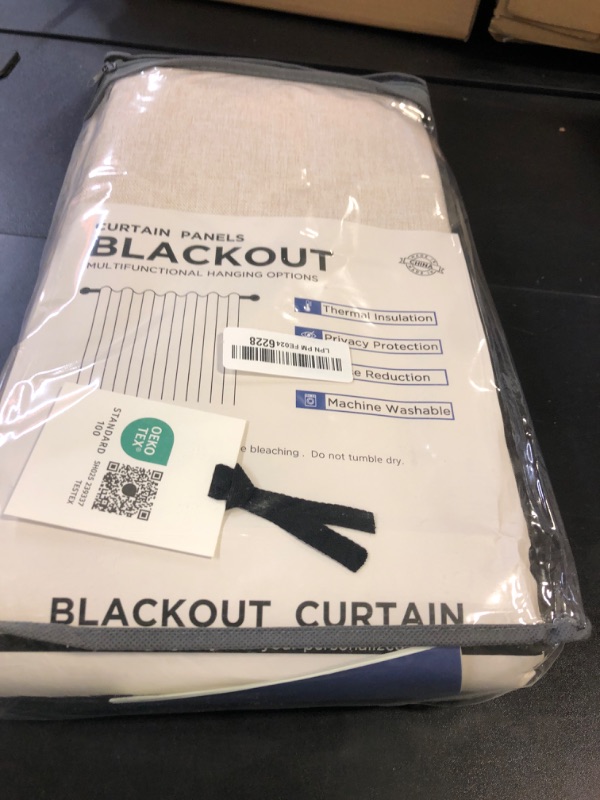 Photo 1 of 100% Blackout Shield Linen Blackout Curtains for Bedroom 96 Inches Long, Back Tab/Rod Pocket Living Room Drapes, Thermal Insulated Blackout Curtains 2 Panels Set, 50" W x 96" L,Cream