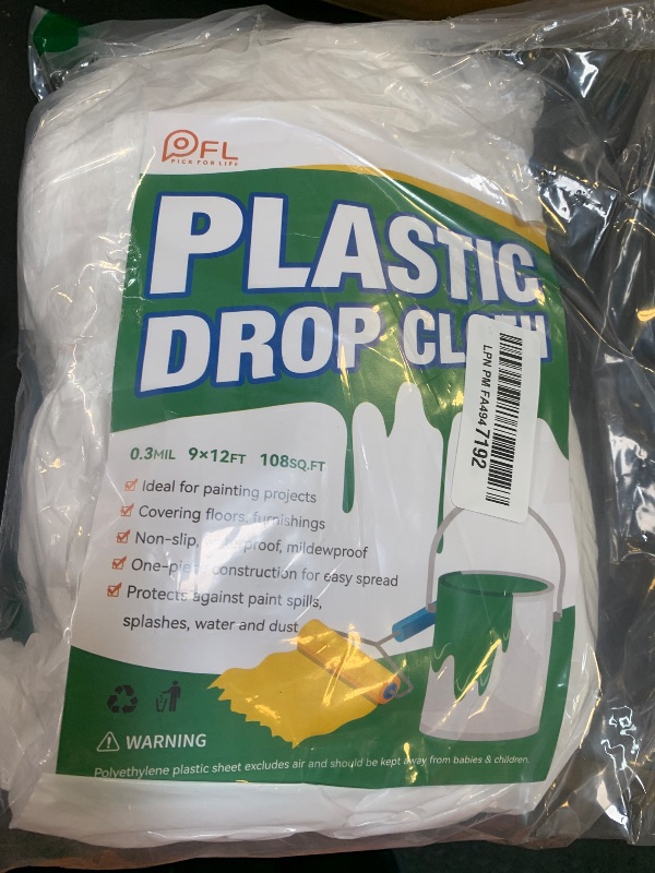 Photo 1 of 10 Pieces Plastic Sheeting Drop Cloth for Painting - 9x12 Feet Painters Plastic Sheet - Waterproof Dustproof Sheets for Floor/Couch Cover