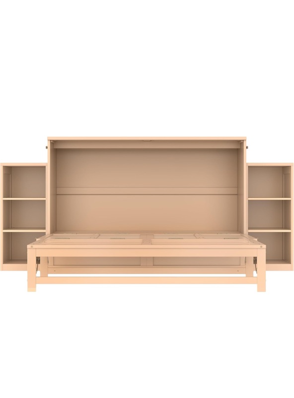 Photo 1 of Harper & Bright Designs Queen Size Murphy Bed with Double Cabinet for Storage, Solid Wood Murphy Wall Cabinet Bed with Drawers for Small Space, Golden