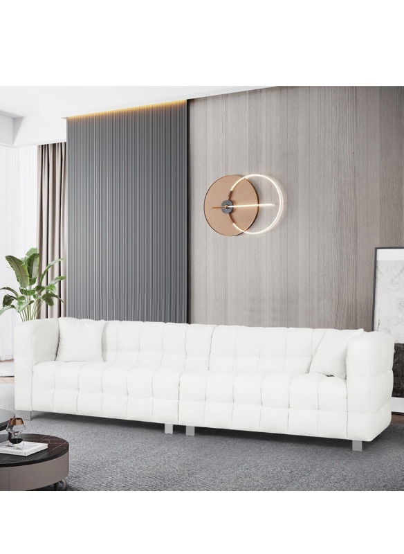 Photo 1 of KEVINSPACE 102" Sofa Couch for Living Room, Modern 3-Seat Upholstered Sofa Couch Comfy Sofa Boucle Sofa for Apartment Bedroom Dorm Office, Modern Furniture 2 Pillows, Beige