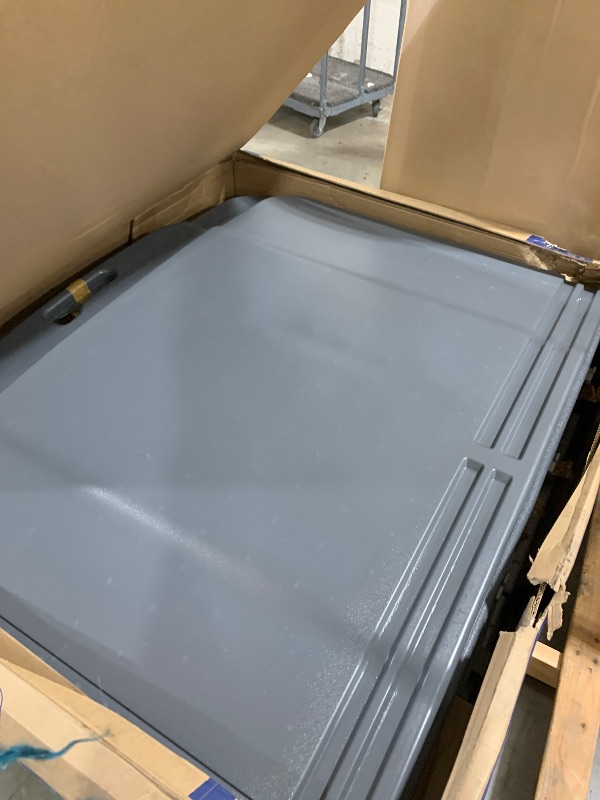 Photo 1 of Suncast 138 Cu Ft Horizontal Outdoor Storage Shed, 57.5"x79.75"x52" Glidetop Outdoor Shed with Sliding Lid, Resin Storage Sheds with Floor for Bikes, Motorcycles, & Lawn Mower, Made in The USA