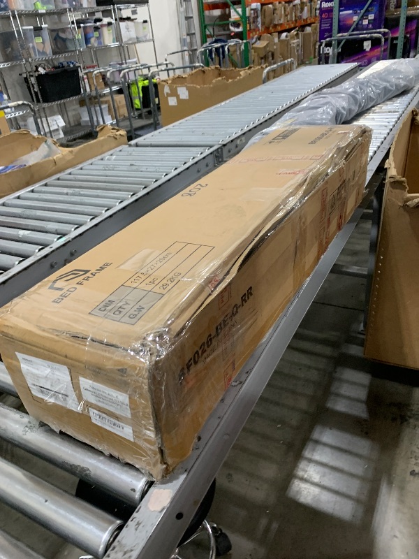 Photo 1 of Rolanstar Bed Frame Queen Size with USB Charging Station, LED Bed Frame with Wood Storage Headboard, Light Grey Metal Platform Bed with Under Bed Storage, No Box Spring Needed, Noise Free