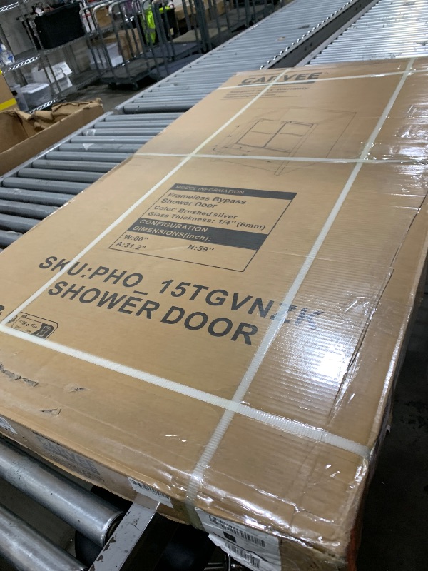 Photo 1 of Bathtub Doors Glass Sliding 60 Inche,56-60" W x 59" H Frameless Dual Sliding Shower Glass Door with 6mm Tempered Clear Glass, Stainless Steel Rail, Brushed Nickel for Modern Bathroom Tub Enclosure