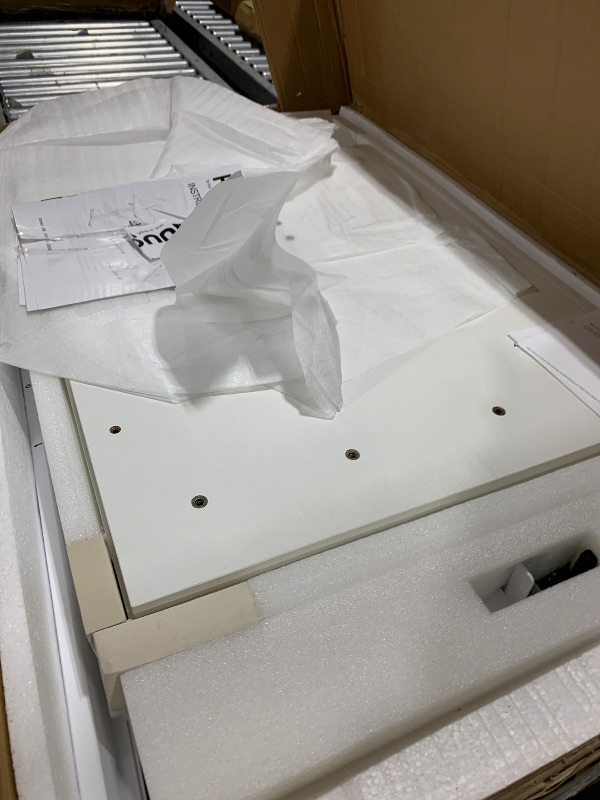 Photo 1 of MISSING MAN PIECES********Huuger L Shaped Standing Desk with Power Outlets, 63 x 55 Inch Height Adjustable Computer Desk for Bedroom, Corner Stand up Desk for Home and Office, Work and Study, White