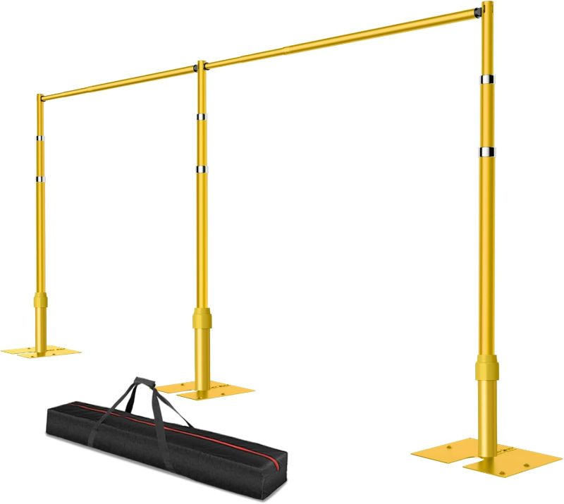 Photo 1 of And Drape Backdrop Stand, 8.9x20ft Heavy Duty Adjustable Background Frame with Metal Base, Back Drop Holder for Parties Photography Wedding Photoshoot Decoration - Gold