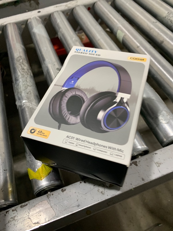 Photo 1 of COOSII AC01 Over-Ear Headphones Wired, Passive Noise Isolating Corded Stereo Headsets with Mic Volume Control for Adults Teens 3.5mm for Chromebooks, Laptop, Computer, Tablets, Travel (Black Blue)