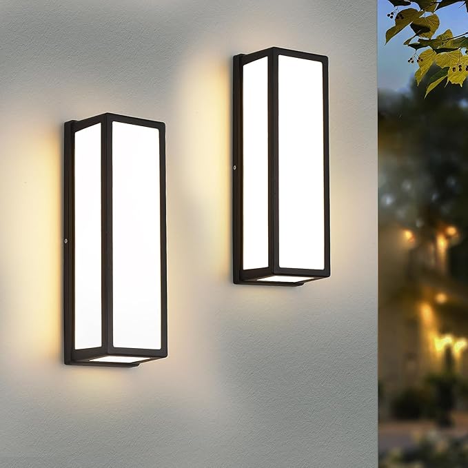Photo 1 of Outdoor Wall Light, Modern Exterior Sconce,3000K Warm,Waterproof Rectangular Porch Wall Mount Lighting Brightens to Patio,Garage,Front Door (30W-2Pack)