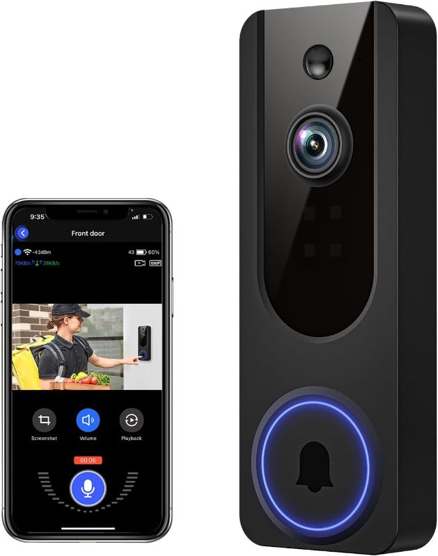 Photo 1 of 1080p WiFi Video Doorbell Camera Wireless, Battery Powered, AI Human and Motion Detection, 2 Way Talk, Night Vision, Cloud Storage, 2.4G WiFi Only, Indoor/Outdoor Surveillance
