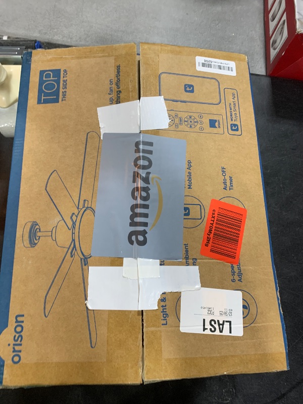 Photo 1 of Orison Ceiling Fans with Lights, 52 inch Low Profile Ceiling Fan with RGB Backlight, Flush Mount Ceiling Fan with Remote and App Control,White Bedroom Fan, 6 Speeds, 5 Reversible Blades (Black RGB)