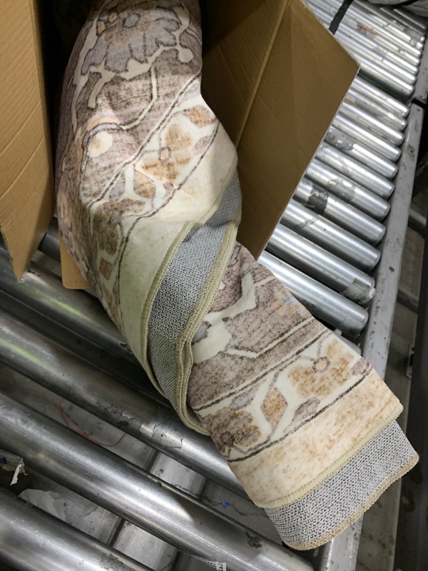 Photo 1 of Round Rug Living Room Rugs: 8Ft Washable Boho Neutral Large Circle Soft Indoor Floral Stain Resistant Floor Farmhouse Carpet for Bedroom Nursery Kids Playroom Office Dining Room Dorm Home- Beige Brown