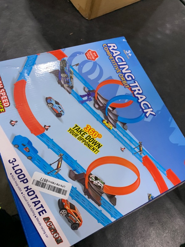 Photo 1 of ?Slot Car Race Track Sets with 360° Thrill Loops & 4 High-Speed Cars, 64 Pcs Large Flexible Racing Track for Kids Ages 3-5 4-8 8-12, Race Car Toys Gift for Boys Girls Birthday Christmas