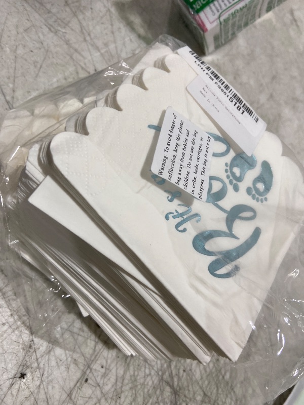 Photo 1 of 100 PCS Boy Baby Shower Cocktail Napkins It’s a Boy Disposable Party Napkins 3-Ply Scalloped Blue Foil Paper Napkin for Baby Shower Boys Welcome Birthday Party Decorations,5 x 5 Inch