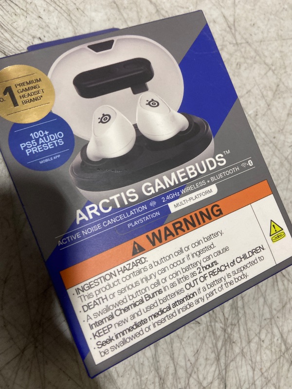 Photo 1 of SteelSeries Arctis GameBuds for PlayStation/PC/Switch/Mobile — Quick-Switch 2.4GHz + Bluetooth 5.3 — Active Noise Cancelling — 100+ Game Audio Presets — 40H Battery with Qi Charging Case - White