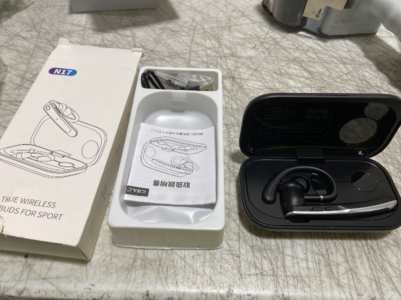 Photo 1 of Sisism Bluetooth Headset, Wireless Bluetooth Earpiece with LED Charging Case, Hands Free Noise Canceling Headphones Sliver