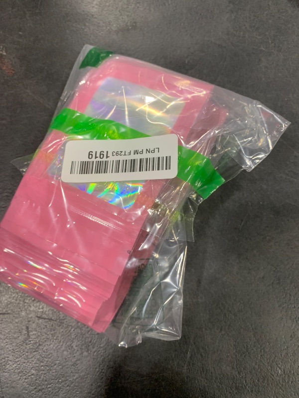 Photo 1 of 100 Pieces Smell Proof Mylar Bags, Holographic Packaging Bags, Resealable Odor Foil Pouch Zipper Bag with Clear Window for Food Storage and Lipgloss, Jewelry Lash (Pink, 3 x 4.7 Inch)