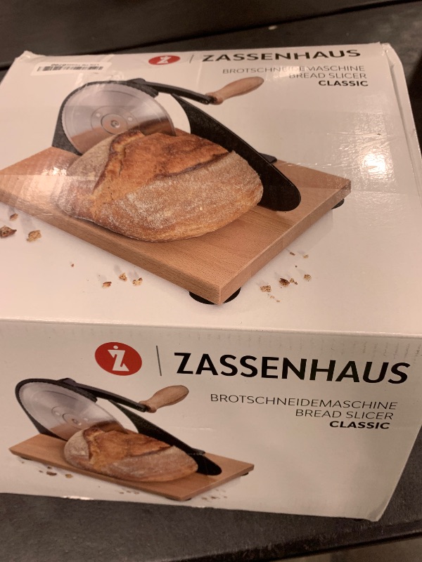 Photo 1 of Zassenhaus Original Classic Adjustable Bread Slicer for Uniform Slices - Bread Slicer for Homemade Bread - 18/8 Stainless Steel Blade Sourdough Cutter - Cream, 11.75" x 8"