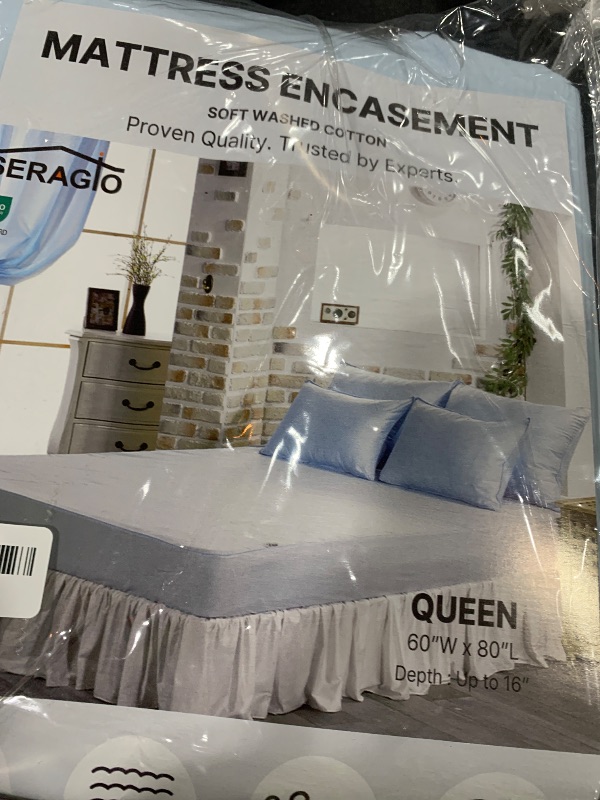 Photo 1 of 100% Cotton Single Layer Mattress Cover King Size, Elastic Mattress Cover, Stretches Up to 16 Inches Deep, Cozy, Absorbent, Easy to Replace, Machine Washable (6 Colors) (Blue, Queen)