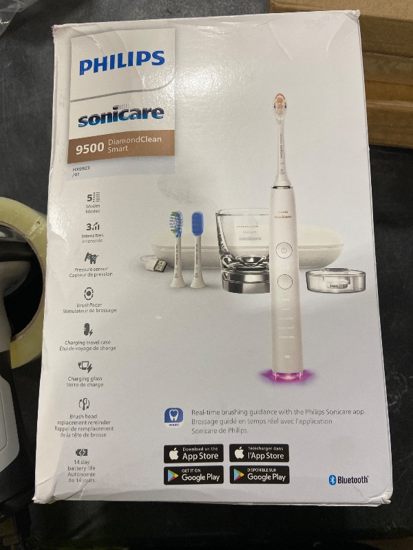 Photo 1 of Philips Sonicare DiamondClean Smart 9500 Electric Toothbrush, Sonic Toothbrush with App, Pressure Sensor, Brush Head Detection, 5 Brushing Modes and 3 Intensity Levels, White, Model HX9923/01