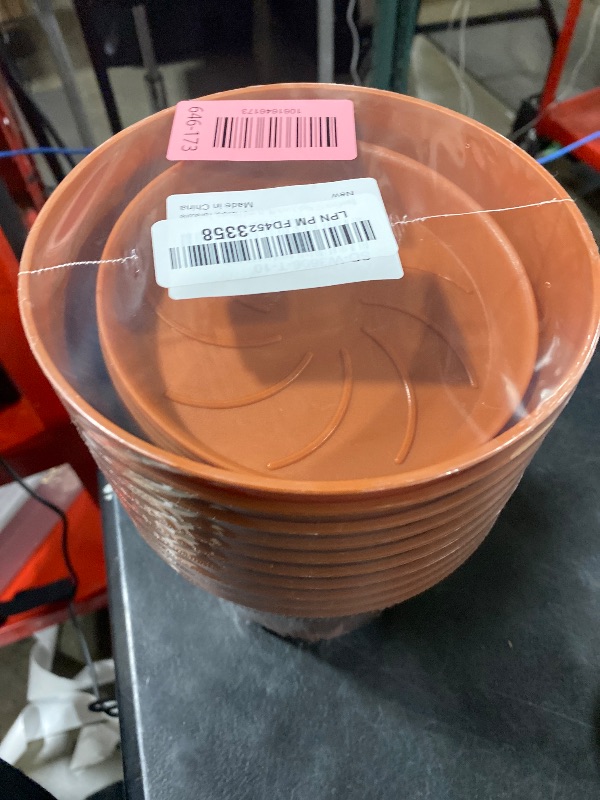 Photo 1 of 10 Pack 6 Inch Plant Pots with Drainage and Saucers, Plastic Flower Pots for Indoor and Outdoor Plants, Stackable Nursery Planters for Houseplants and Herbs, Terracotta