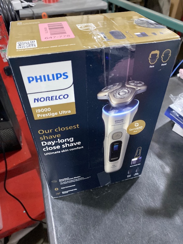 Photo 1 of Philips Norelco Shaver i9000 Prestige Ultra, Wet & Dry Electric Shaver, White Gold, SenseIQ Pro Technology, Triple Lift & Cut System, 360 Rotating NanoTech Precision Blades, Beard Styler, XP9403/88