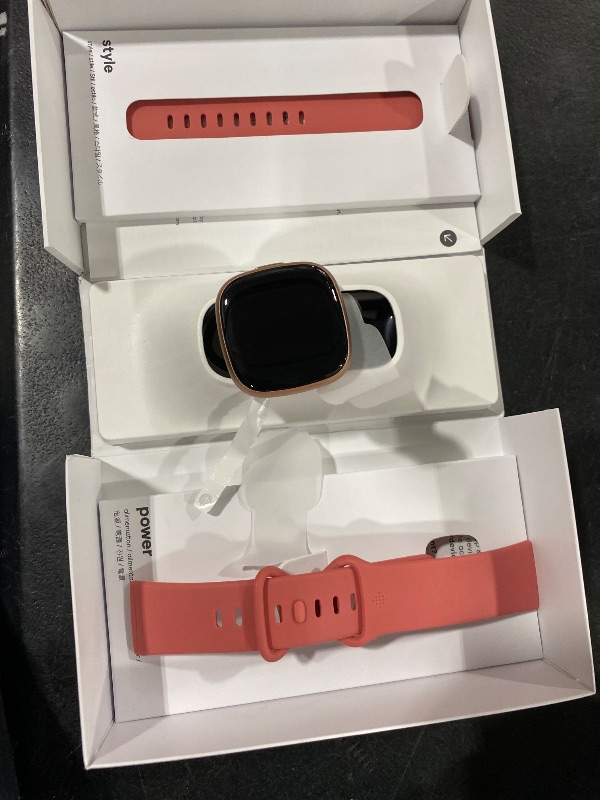 Photo 1 of Fitbit Versa 4 Fitness Smartwatch with Daily Readiness, GPS, 24/7 Heart Rate, 40+ Exercise Modes, Sleep Tracking and more, Pink Sand/Copper Rose, One Size (S & L Bands Included)