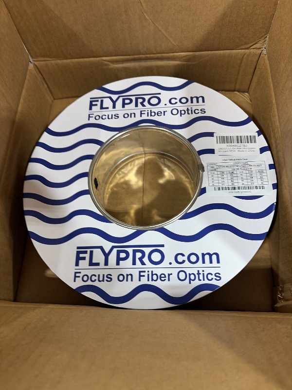 Photo 1 of FLYPROFiber OM3 4 Strand Multimode Fiber Cable, 50m/164ft, LC to LC, 10GB/40GB, Direct Burial, Industrial TPU, Black, Outdoor