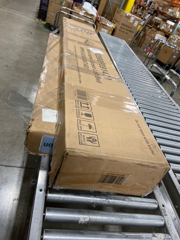 Photo 1 of KEIKI Queen Size Metal Loft Bed Frame with Grid & Staircase & Built-in Storage Shelves & Wardrobe, Loft Bed with Solid Slats & Guardrail, No Box Spring Required, Easy Assembly, for Bedroom, Black