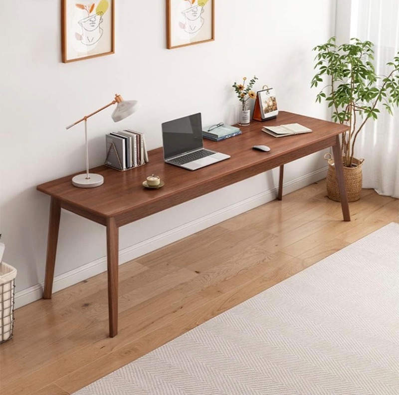 Photo 1 of Mid-Century Long Desk Table - 71" Simple Modern Extra Long 2-Person Wood Computer Workstation for Home Office Work in Walnut, 71" W x 20" D